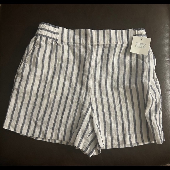 Sigrid Olsen Pants - Sigrid Olsen Linen Blue and White Striped Shorts Size Medium mint condition